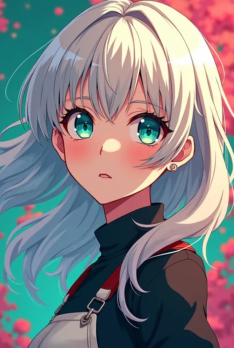 Anime Girl  with white hair and turquoise eyes My Hero Academia Style 