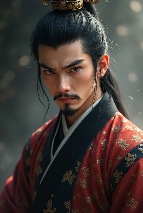  Three Kingdoms Period , a young man,Eyes full of wisdom, wearing Han Chinese cultural attire and tufted hair,BIG BODY CLOSE-UP