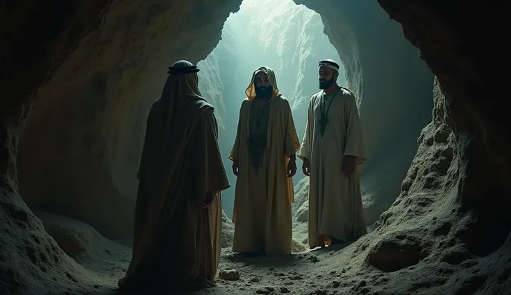 Three Muslim arab man locked in a cave.