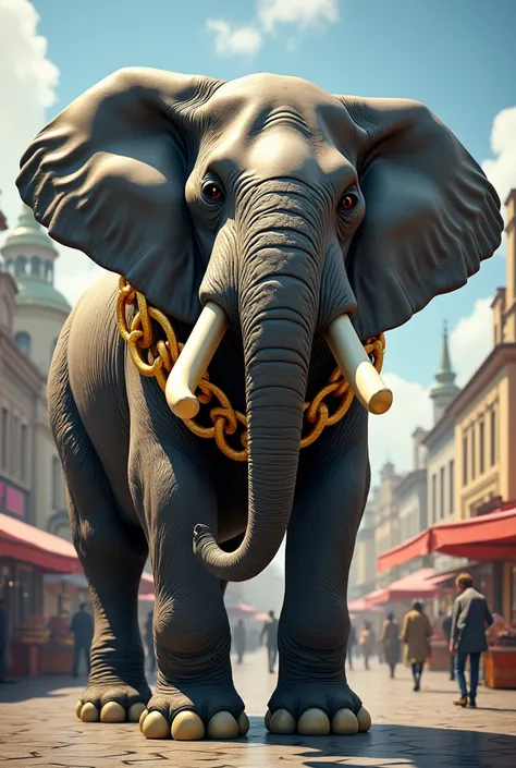 an elephant on a gold chain at the rynek kościuszki in białystok