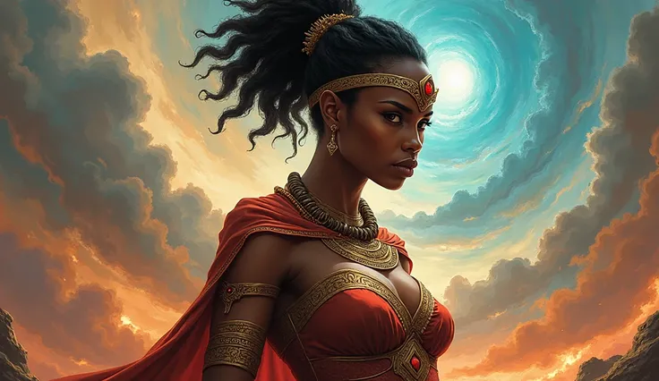 An African woman with powers to read the minds of others and in hero clothes