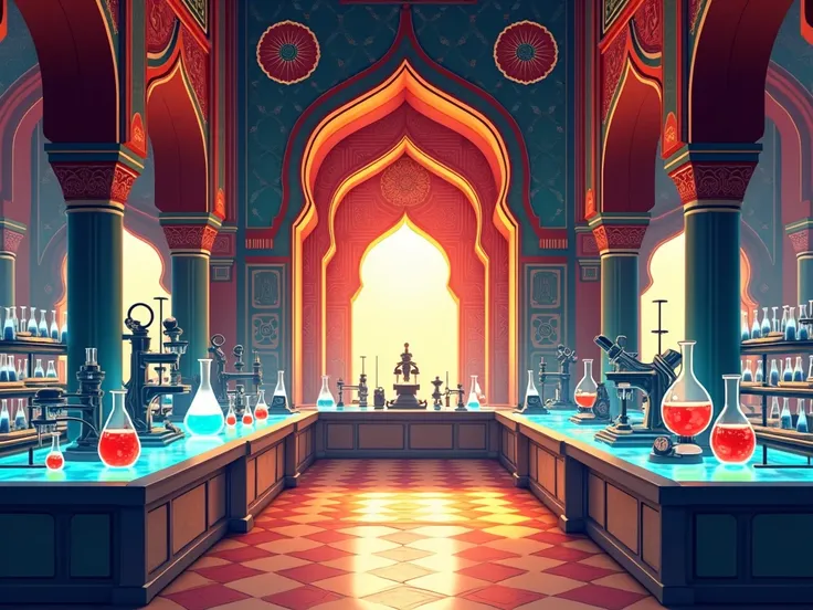 an indian style background artwork in science laboratory