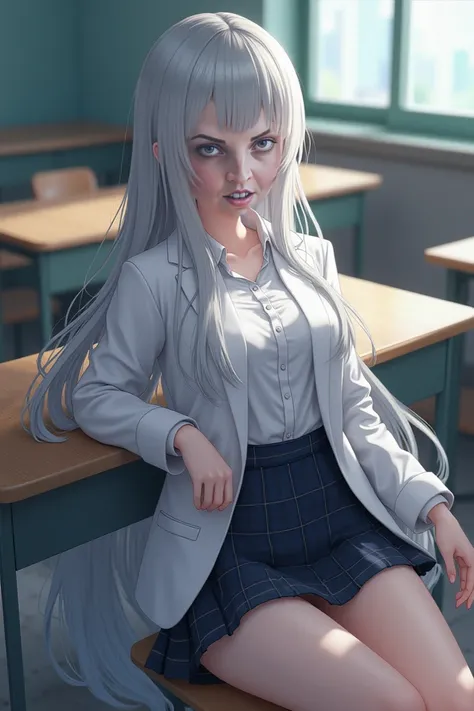 ((Girl lying on desk in classroom)),(One Girl),Top quality work、Full real,Actual Work、 ultra premium graphics 、32K HD CG Works、High Quality Graphics、、extremely fine details:1. 1、Advanced technical details:1.1 Photorealistic、Natural Light:1.5、Light Effects(...