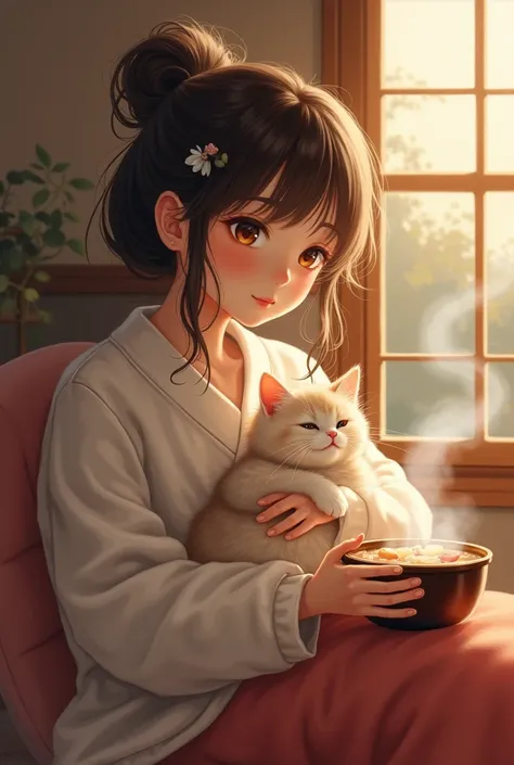  taking a break　Kotatsu　Cuddling Kitten 　Yosenabe1人の女の子, 