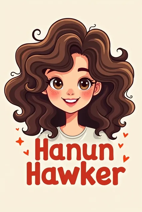 Cartoon logo of girls curly hair inscribed hanun hawker