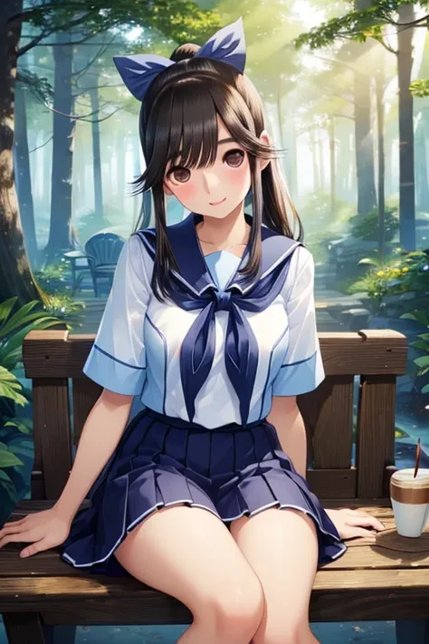 Takane Manaka、  Long Shiny Brown Hair 、 ribbon ponytail、 Beautiful Brown Eyes 、smile、Sparkling Eyes, (fine grain)、 very detailed eyes、 very detailed face in light blue underwear,  very detailed eyes, masterpiece,  best quality,  high definition , ( best qu...