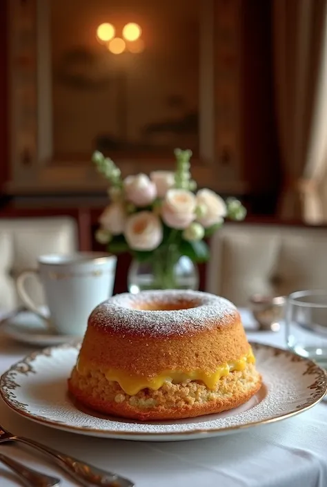 Sharp photo of coffee cake on dining table in luxury home