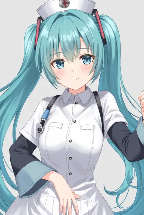 (masterpiece、 best quality、 best quality、 Official Art、 beautiful and beautiful :1.2)、( one girl who is at ease:1.3) Hatsune Miku、 twin tails, Beautiful breasts,classic nurse