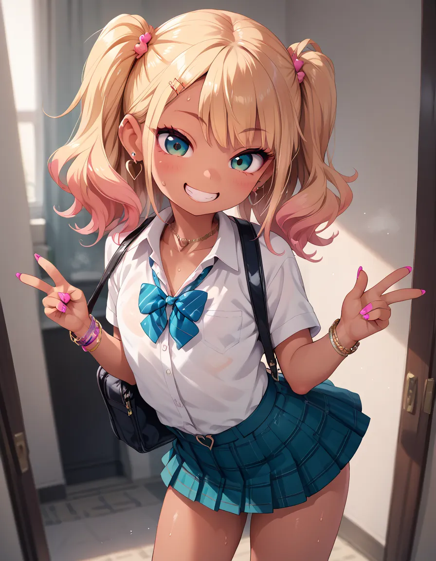 1girl,gyaru,loli,smile,micro skirt,sweating