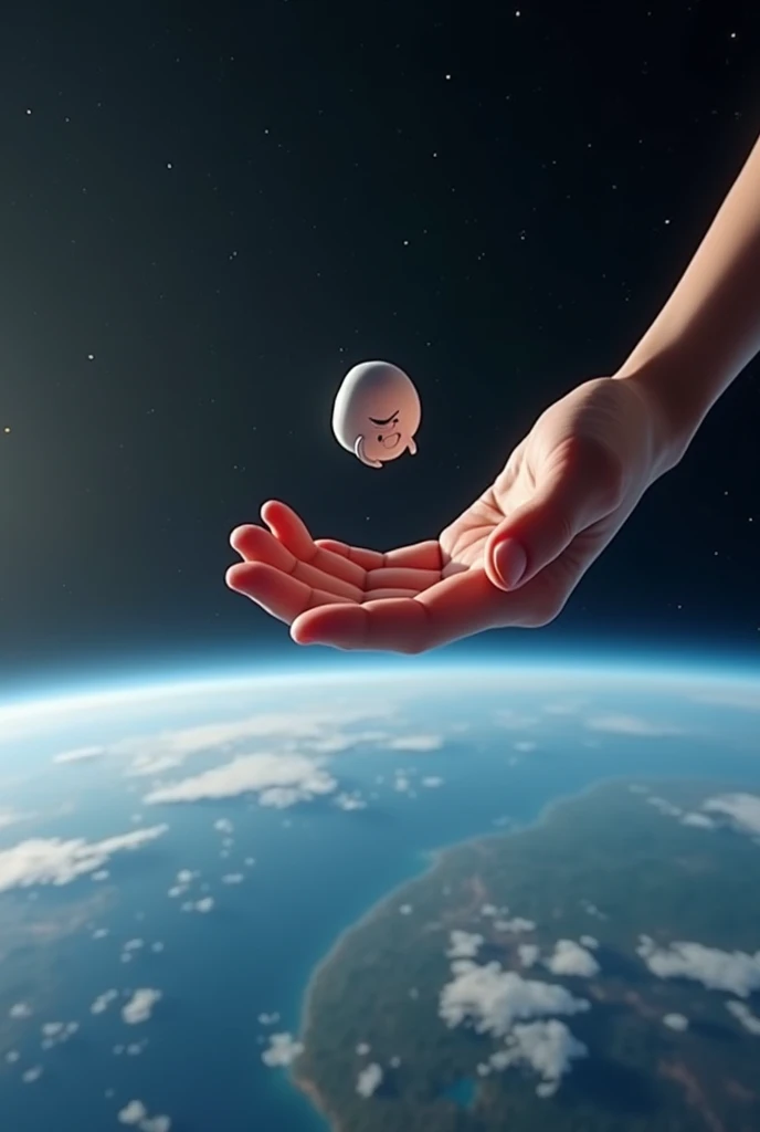 A picture of animated hand throwing something on earth
