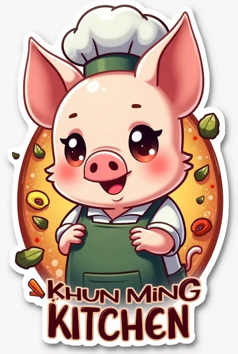 PIG SHAPED ANIME STICKER PICTURE WITH THE WORDS KHUN MING KITCHEN