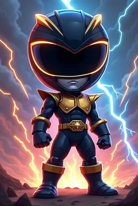 Cute black power ranger with big head and powerful