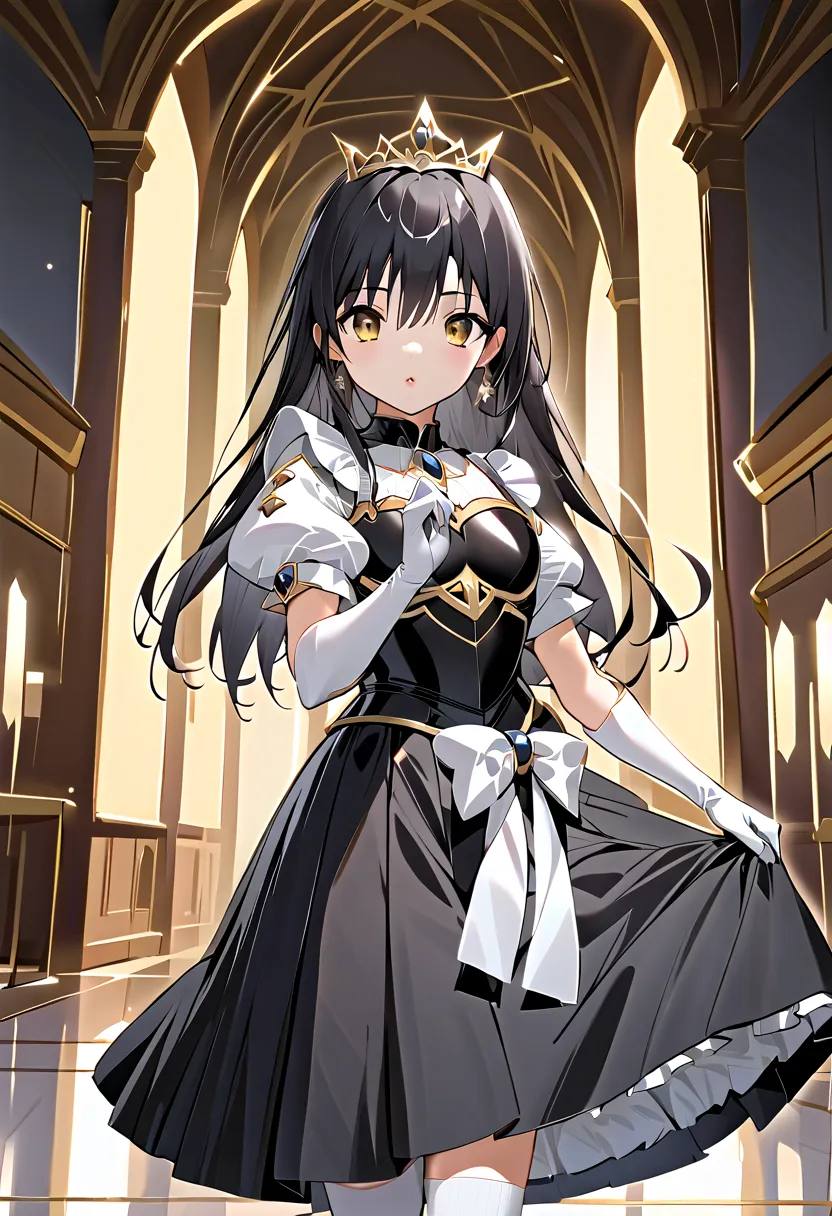 ((masterpiece)),  best quality,  very detailed,( one woman),yui kotegawa, 、 yellow eyes, long hair,  black hair,  dress, (( whit...