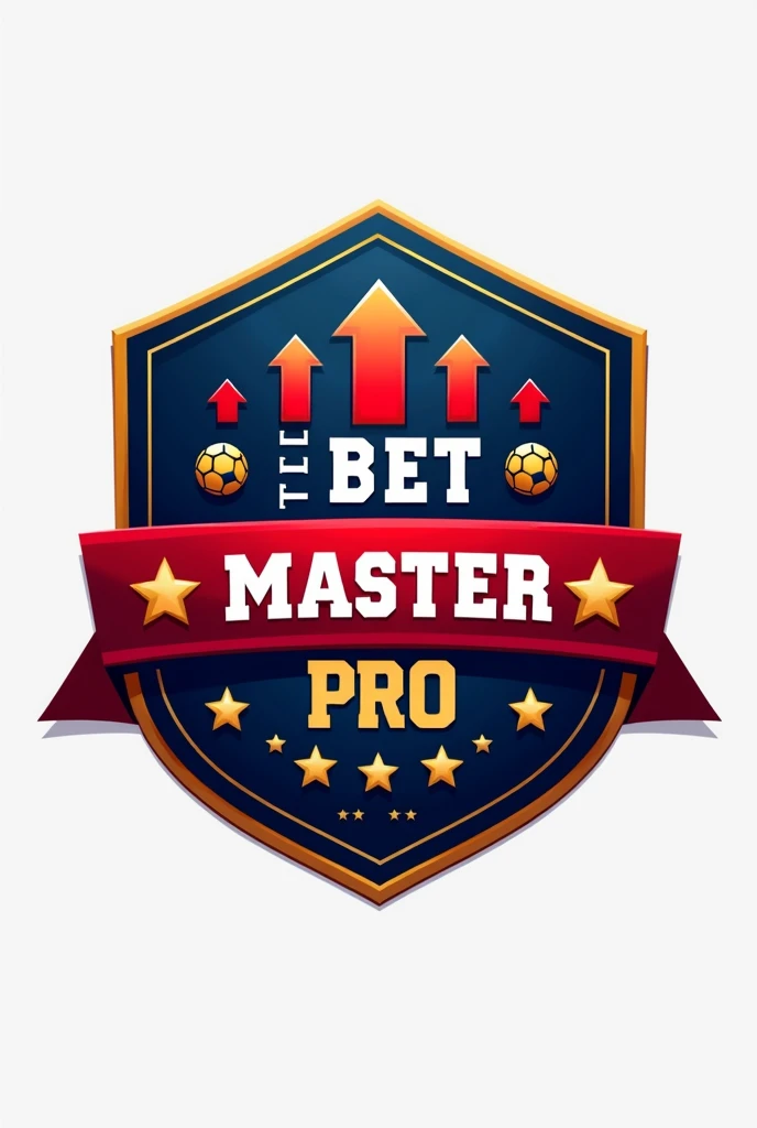 Design an energetic and eye-catching sports betting logo. Use a dark blue base and combine it with vibrant red accents to highlight key areas, such as the ‘BET MASTER PRO’ name. Add gold accents to convey exclusivity and success. The design could include g...