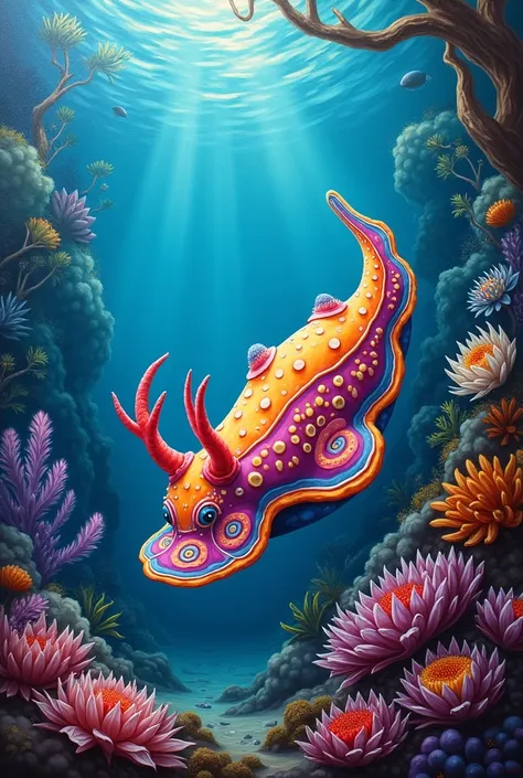 Chromodoris willani painting on canvas with a sea background