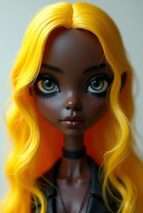 Doll with dark skin and hair dyed like a wet blonde