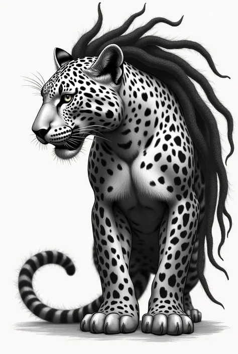 Create the design of a jaguar using dred look hair, profile drawing