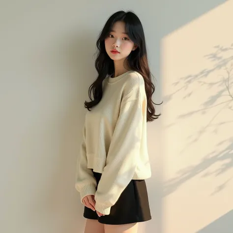 1번 프롬프트:
"Full body portrait of Korean woman, 20s, height 165cm, slim build, soft oval face, innocent round eyes with subtle double eyelids, small curved lips with coral tint, straight black hair reaching mid-back with face-framing layers, natural gradient...