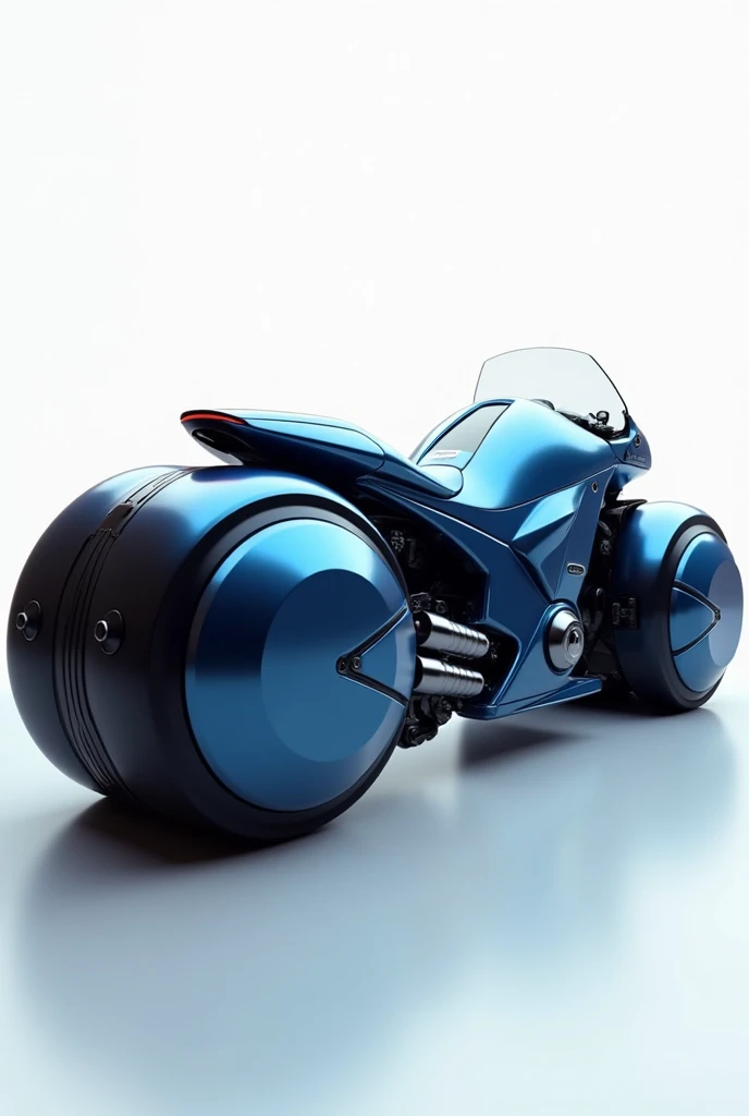 create a six wheeled, two door, side view, blue rear view motorcycle