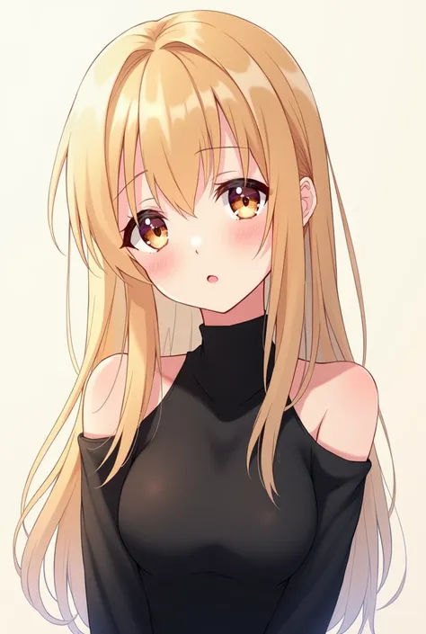 Blonde anime girl, black shoulderless sweater