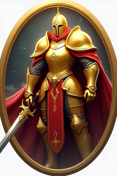 Logo (Lords mobile ), golden knight holding a sword, rounded image , color (CMYK) 