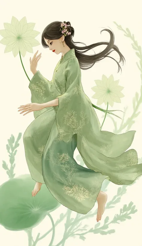 ((best quality)), ((masterpiece)), ((Practical)), 1 Girl, Solitary:2,lotus_leaf_Fairy,close up，beautiful，dynamic action, Anatomically correct, Chinese traditional clothing, Extreme details,Full body shooting