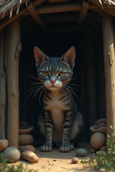 A cat crying in a hut