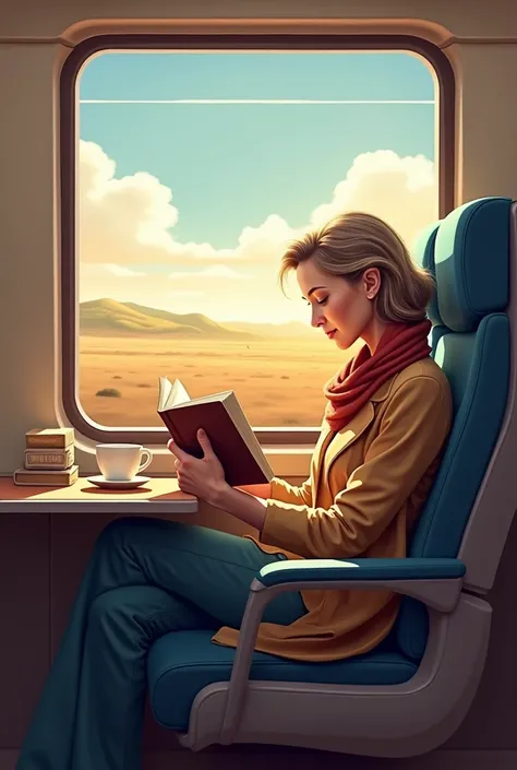 Mother sitting in the TGV reading a book 
Illustration 