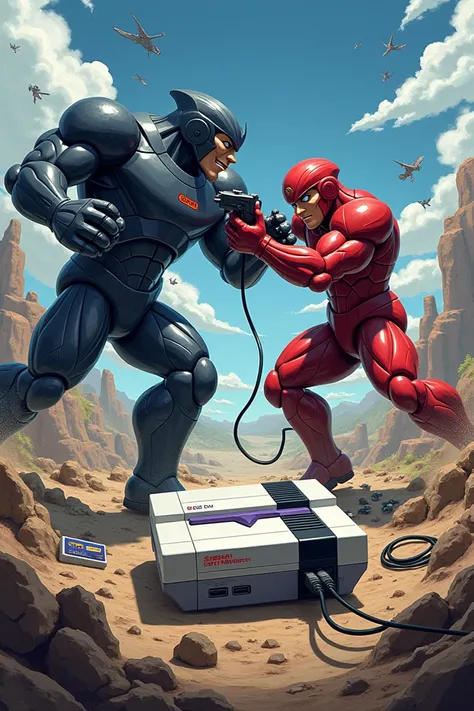 A Sega Megadrive fighting against a Super Nintendo 