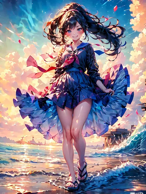  Beautiful Women ,     ponytail , 軽いsmile,   Realistic,   bright color,   high detail, UHD illustrations , Perfect composition,   beautiful detailed intricate ,smile,whole body  ,
1人  girl, Alone  ,  girl, Long Hair,     black hair   , sea, Hair Fluttering...