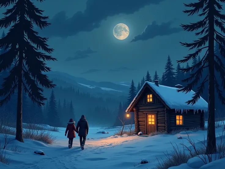 A dark and icy night when Ana and Caio arrived in a wooden cabin