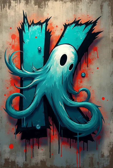 Create a logo that has a letter K and a ghost in a graffiti style 