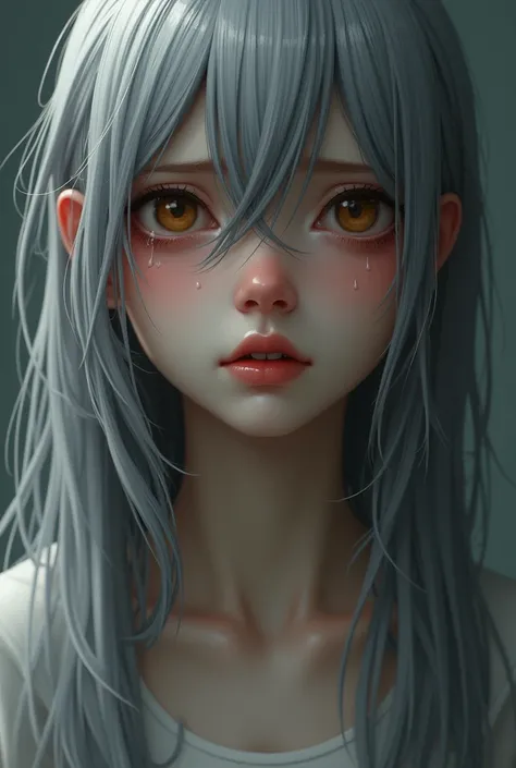  high definition , 1 girl , solo, Gray Hair, Long Hair,  blush, tears, masterpiece,  best quality,  anatomically correct ,