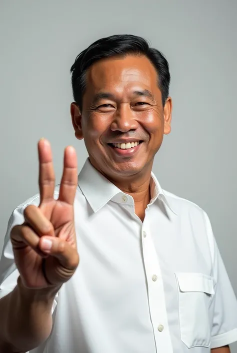 Presiden  Republic of Indonesia Prabowo Subianto , facing the camera,  smiling,  wearing white safari shirt ,  wearing pv asar oPresiden ,  Republic of Indonesia Prabowo Subianto , facing the camera,  smiling, beautiful, leica, photographic film , 8K, real...