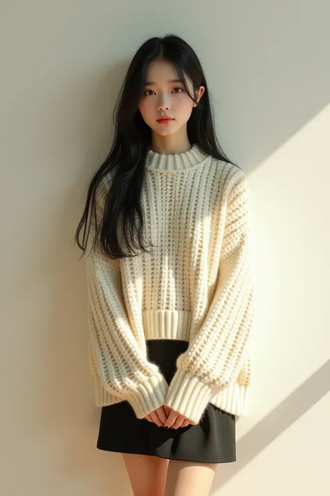 1번 프롬프트:
"Full body portrait of Korean woman, 20s, height 165cm, slim build, soft oval face, innocent round eyes with subtle double eyelids, small curved lips with coral tint, straight black hair reaching mid-back with face-framing layers, natural gradient...