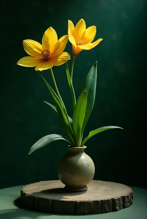  (photorealism:1.2) high resolution, cinematic, intrinsic details,  5 point view composition , minimalist background s,  natural central lighting ,  intense vibrant colors gradients black , green and golden touches , background with fuzzy flowers, ((pedest...