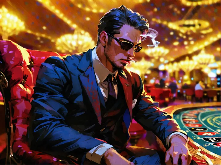 Marvel,American Comics, Captain America,gambling, cigarettes,cigarette,whole body, is sitting,Playing Cards,casino