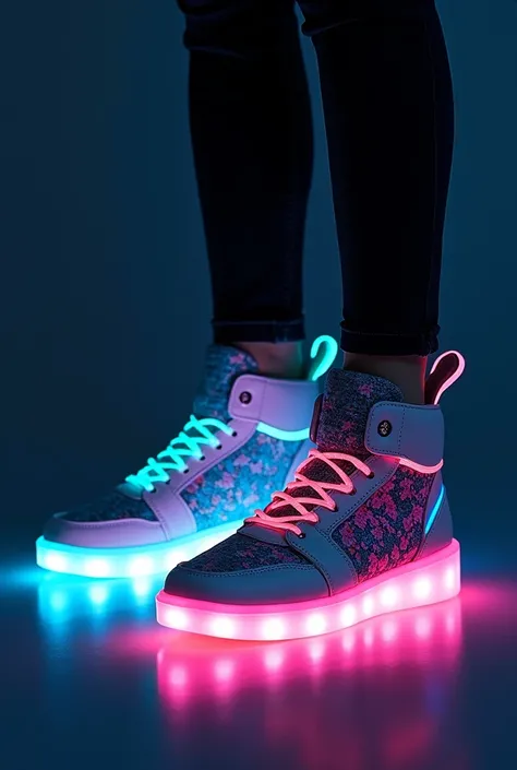 Create shoes with lights with the same design for the 45-year-old mother and one for the three-year-old boy real image 