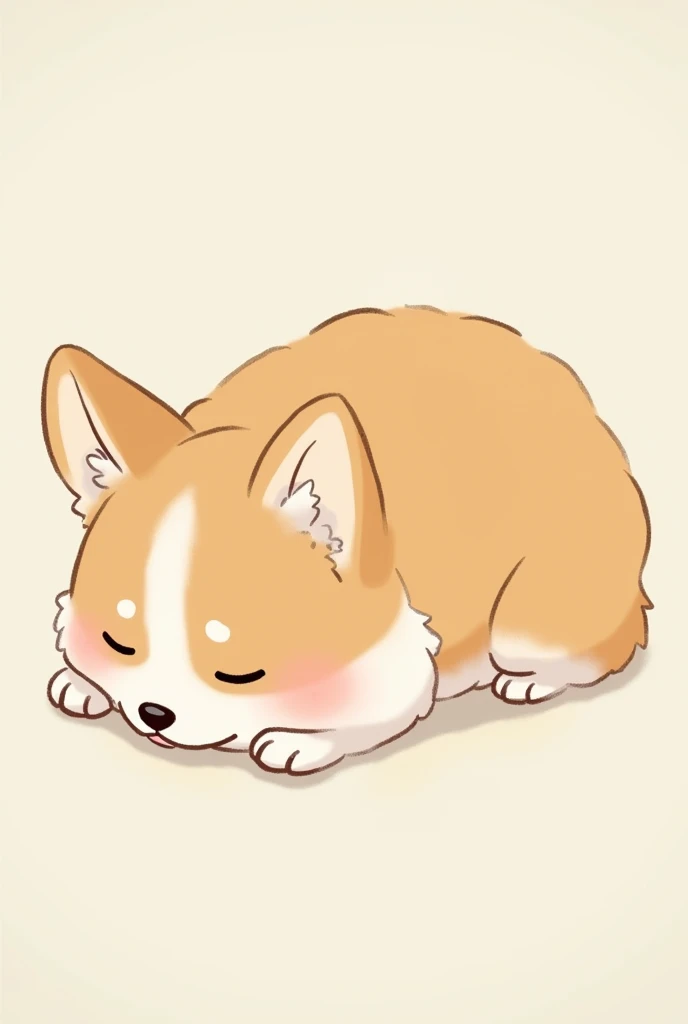 Anime drawings　Corgi　Soft and fluffy　Face down　 Close your eyes