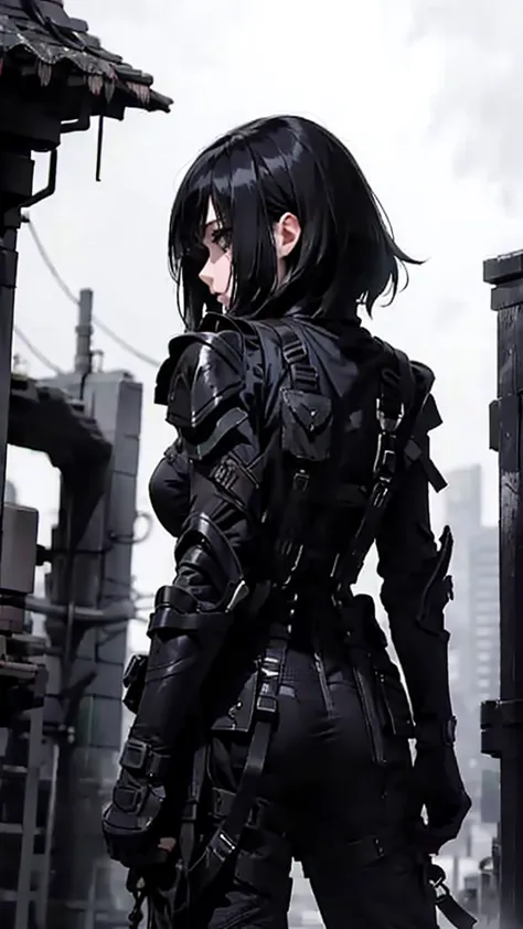 woman, ultra high details, dark fantasy, bloom, blood, dark environment, dark background,back turned, light armor,