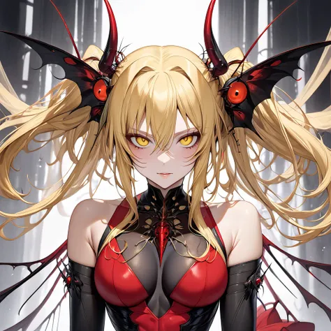  A fly devil with a completely beautiful body and a beautiful fly demon is a naked blonde Fate Testarossa who has compound eyes of flies and is a strange type of fly devil with fly antennae and fly wings、(( best quality)), ((masterpiece)), ( Details), （ pe...