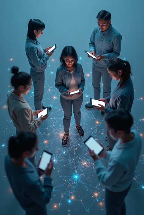 Show the hyperconnection of the other characters on their cell phones 