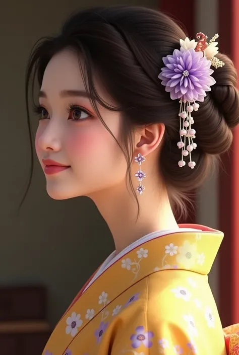 
“A beautiful portrait of a young woman in profile, featuring delicate and smooth skin with a radiant glow. She has a serene and joyful expression, gazing thoughtfully into the distance. Her facial features are finely detailed and flawless, with a sharp no...