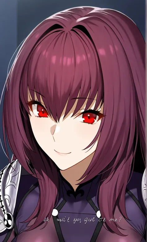  High resolution,  masterpiece, necessary,  The best quality, Detail, quality,  lyrics,  very detailed, Desde lejos

1girl, solo, smile,

Scathach,  scathach fate ,  scathach fate  grand order,  long hair , red eyes,  tight suit



