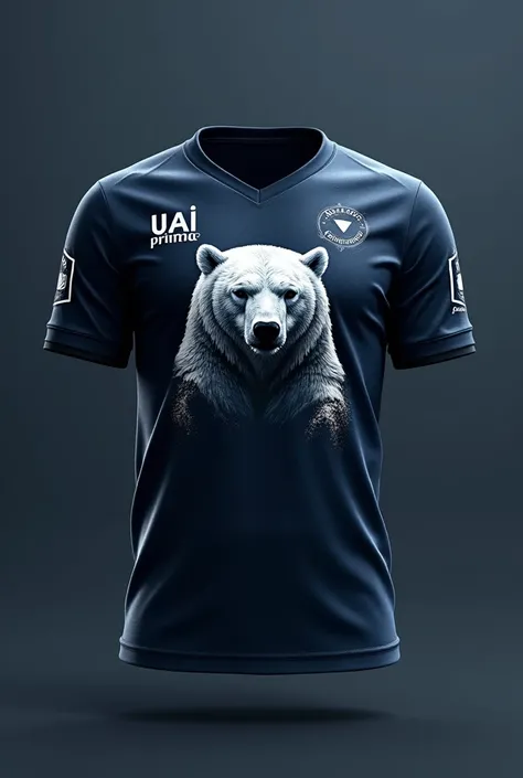  Send me a photo ,  of a dark blue and black team jersey with a white polar bear on the front, and on the back written "UAI PRIMOS "