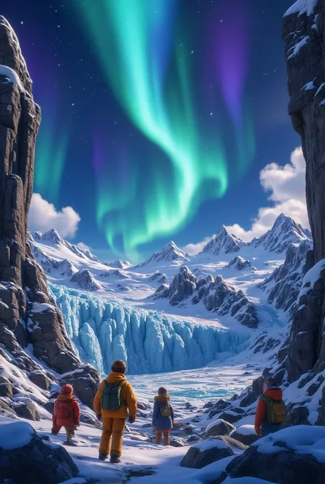  aurora above glacier,People who are visiting