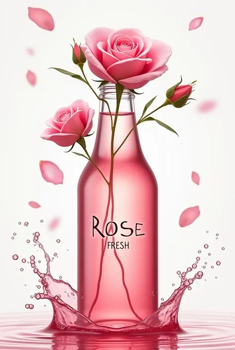  I want a logo for a drink based on natural products that serves to calm menstrual pain,  the drink is called “rose fresh”  .  I want a lot of roses to appear together in the achievement , of different colors, mainly pink , Also that they have drops and wa...