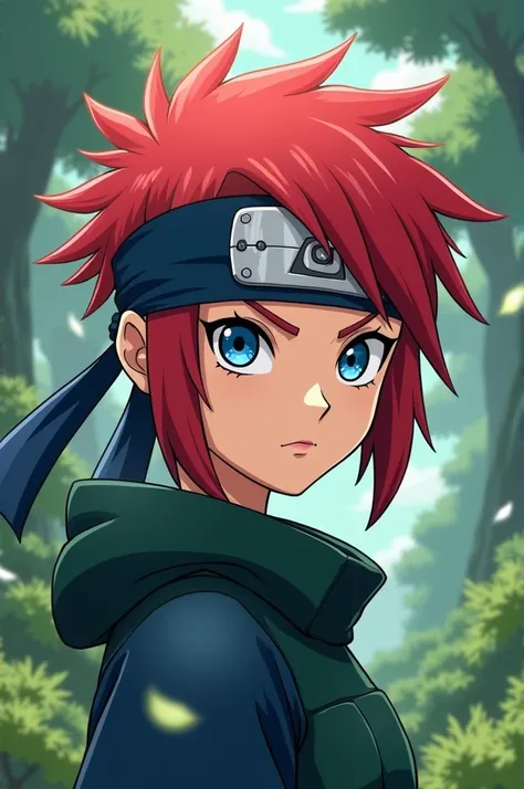 Short red hair girl with Konoha headband,blue eyes,light skin