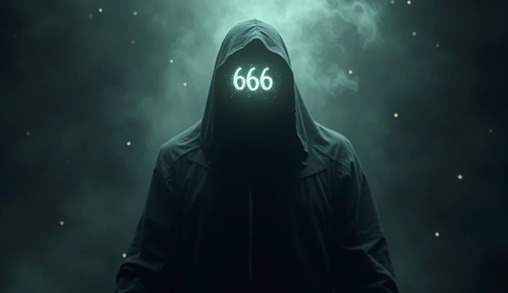   a mysterious figure with a number 666 shining on its forehead