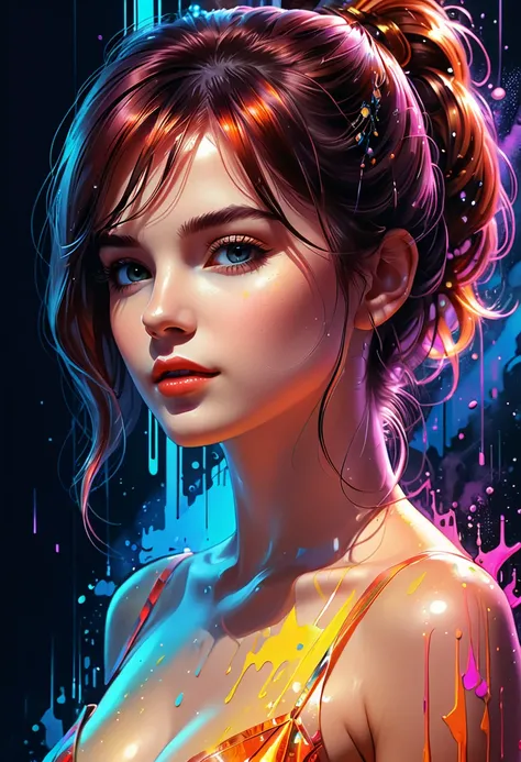  fluorescent horizon , digital brush strokes ,  stylish studio shading on top ,
Shadow andскусство,  digital illustration . Medium plan waist-deep nude bathes in the shower, nude,  Neon girl android , andскусствоificial intelligence, RTH, 8 k, HDR,  Best q...